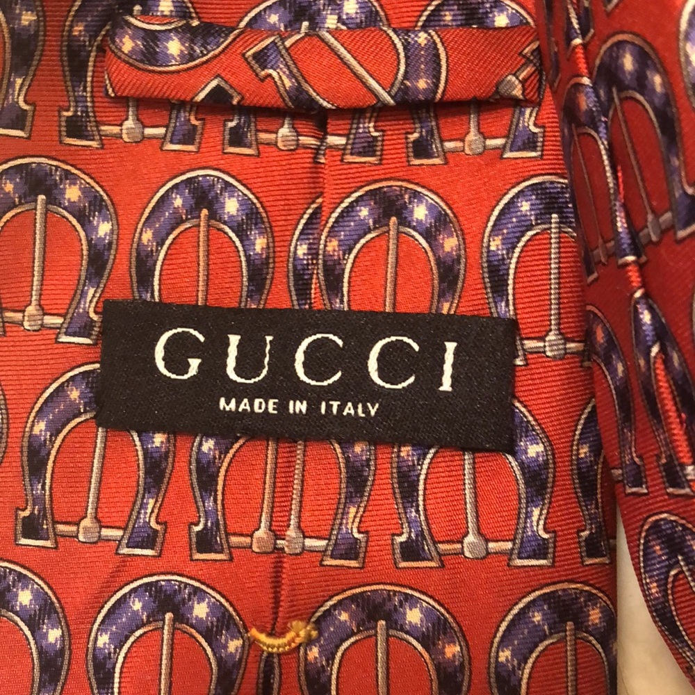 Gucci Tie Red silk with horseshoe design - Picture 2 of 4